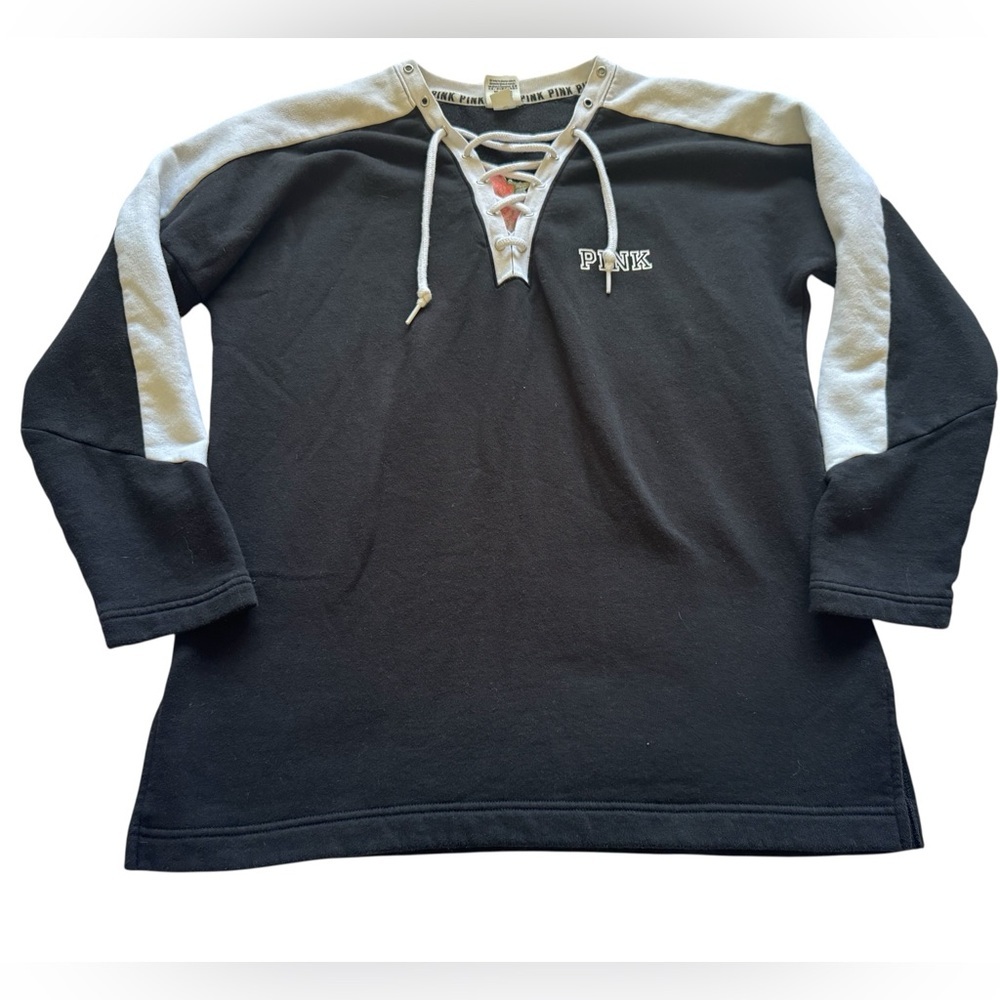 Victoria's Secret PINK Rose  Embroidered Floral Black White Sweater Size Small - Picture 9 of 13